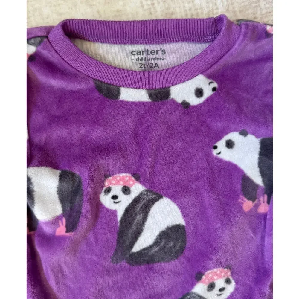 Carter's Toddler Girl 2T Fleece 2 Pc Purple Spa Panda Pajama PJ Set Sleepwear